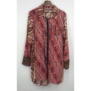Soft Surrounding Brynn Button Tunic Top Floral Paisley Silk Velvet Trim Large